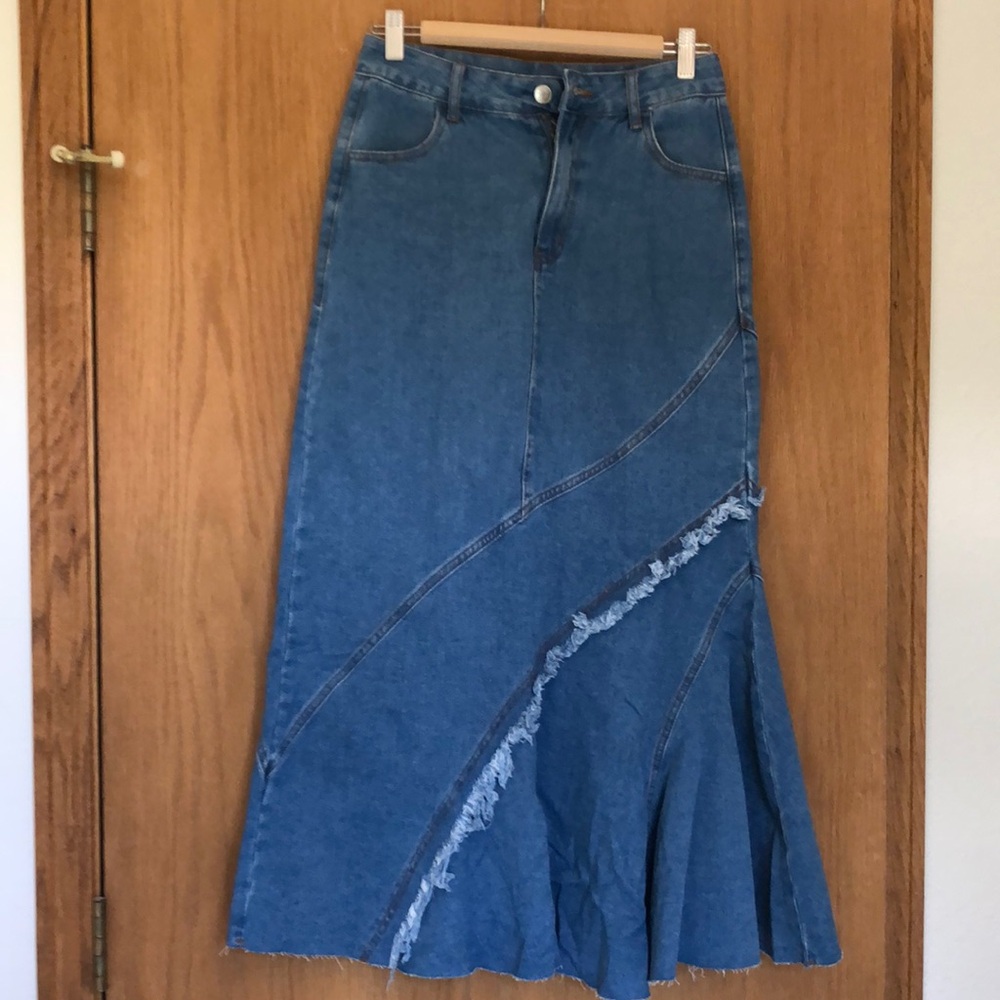 Fun blue denim maxi skirt